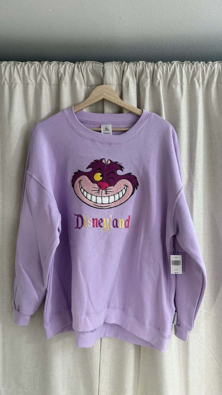 Disneyland Cheshire Cat Embroidered Purple Crewneck Sweatshirt